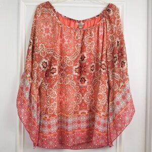 Roz & Ali Handkerchief Top Women XL Popover Flowy Lined Boho Colorful Festival